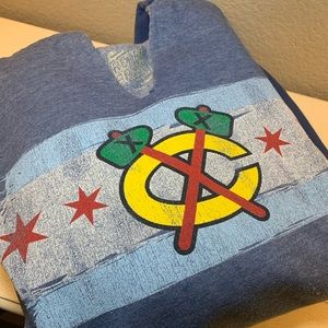 NHL Chicago Blackhawks Logo Retro Brand Distressed Blue Hoodie - Women's Size S